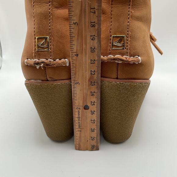 Sperry‎ Top Sider Ankle Boots Womens 7.5M Brown Leather Wedge Booties Lace Up - Picture 5 of 15